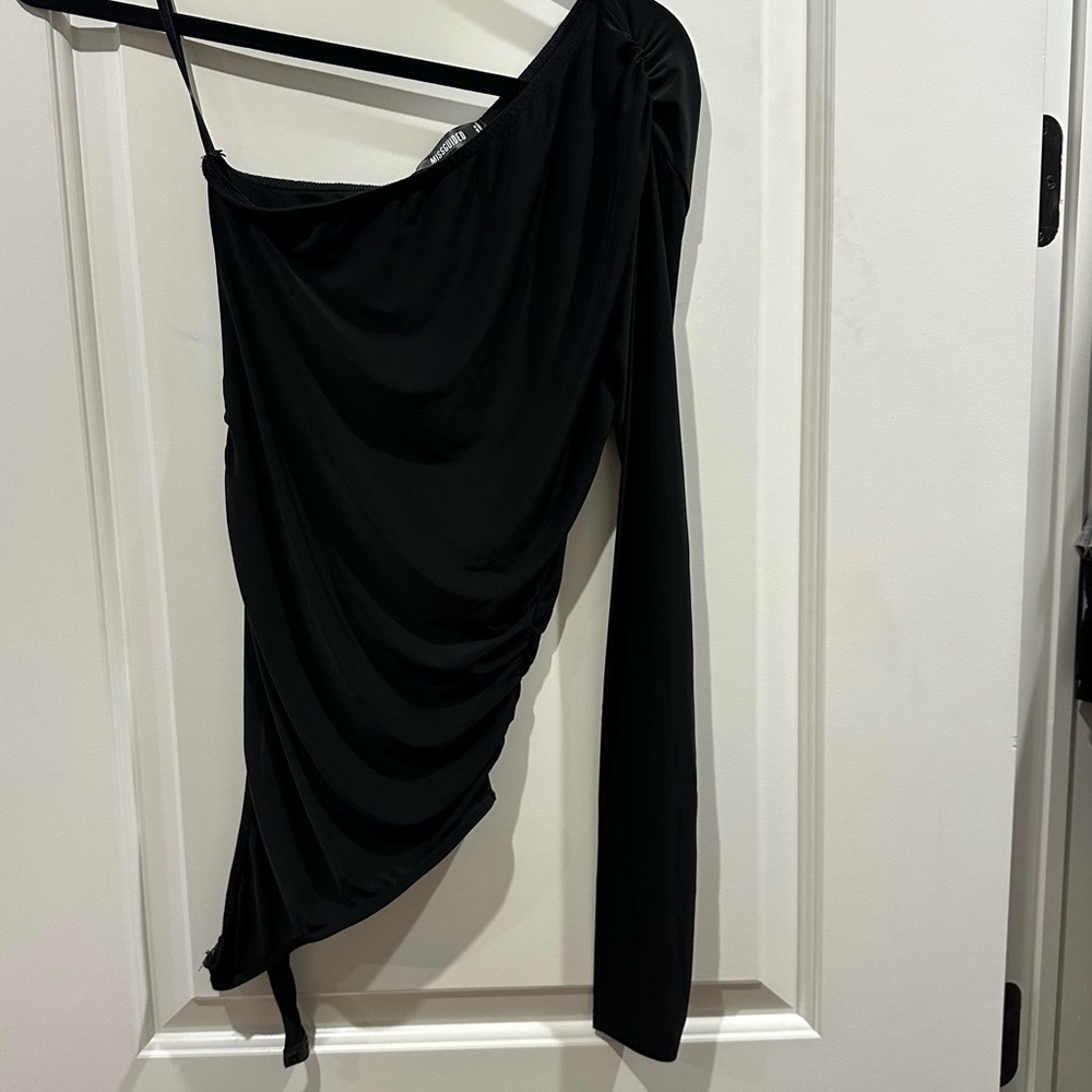 Missguided soft slinky one shoulder ruched bodysuit NWT black size 6